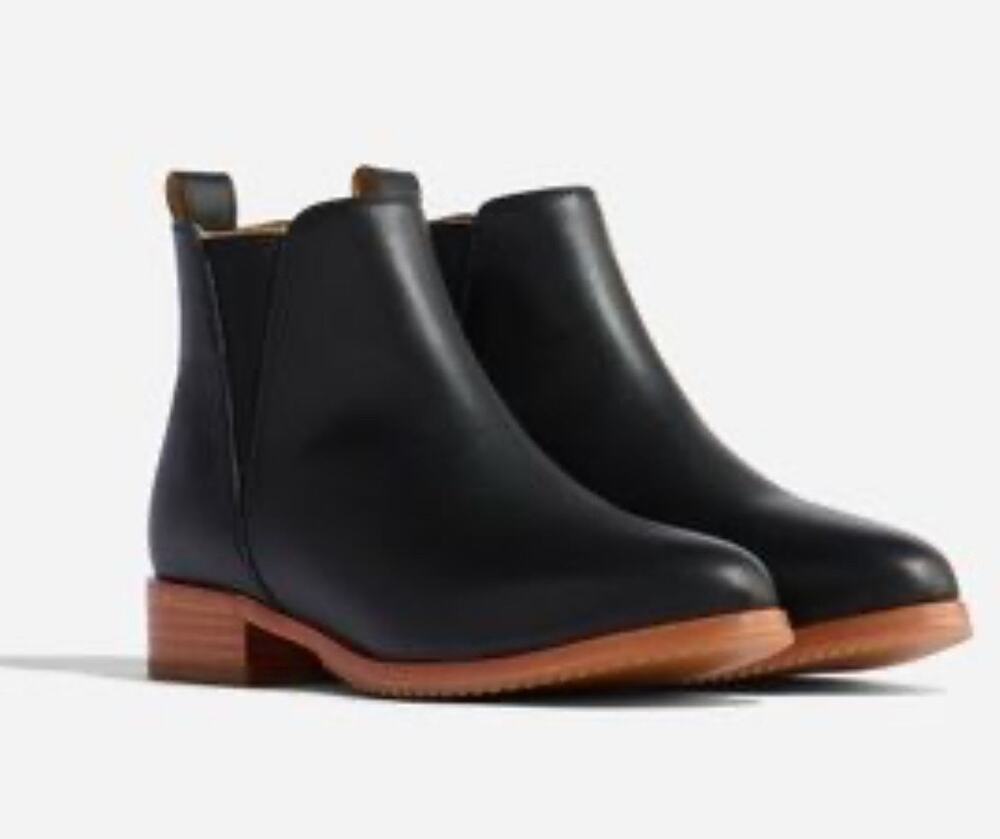 Nisolo $228 Eva Chelsea Boots Fall Sleek Black Tan Leather Bootie Shoes Sz 6.5
